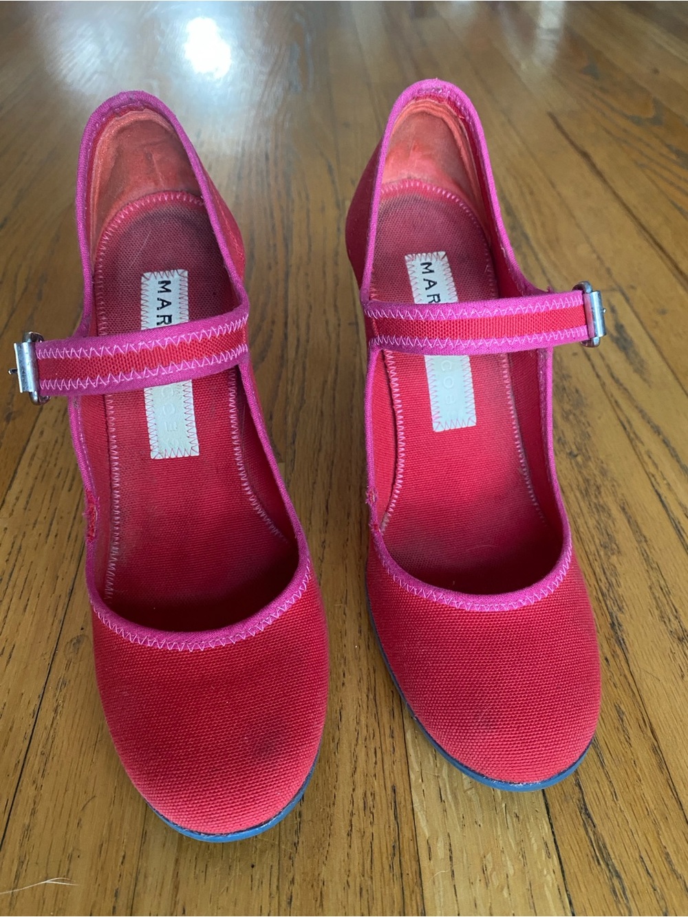 Marc by Marc Jacobs Pink-Red Canvas Mary Jane Flats